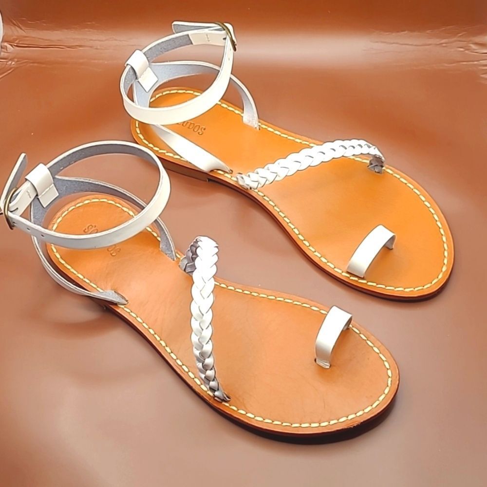 Soludos Madrid White Toe Ring Ankle Strap Sandals - Picture 2 of 12